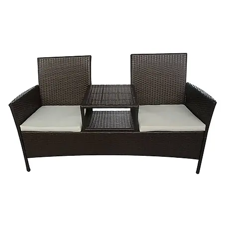 Furnicato Gartenbank 2-Sitzer PE-Rattan Braun mit Teetisch