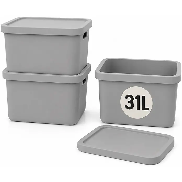 3er-Set 31 Liter in Grau mit Deckel – Stapelboxen, Lagerboxen online kaufen bei BAUHAUS