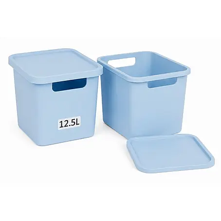 Plastard  Aufbewahrungsbox-Set 2er-Set 12,5 Liter in Blau mit Deckel – Stapelboxen, Lagerboxen