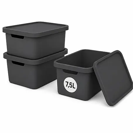 Plastard  Aufbewahrungsbox-Set 3er-Set 7,5 Liter in Anthrazit mit Deckel – Stapelboxen, Lagerboxen