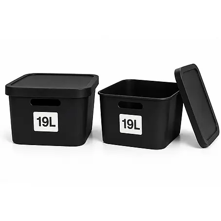 Plastard  Aufbewahrungsbox-Set 2er-Set 19 Liter in Schwarz mit Deckel – Stapelboxen, Lagerboxen
