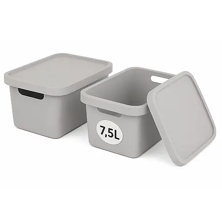 Plastard  Aufbewahrungsbox-Set 2er-Set 7,5 Liter in Grau mit Deckel – Stapelboxen, Lagerboxen