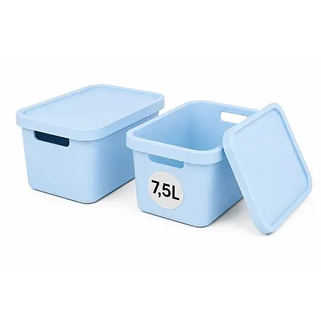 Plastard  Aufbewahrungsbox-Set 2er-Set 7,5 Liter in Blau mit Deckel – Stapelboxen, Lagerboxen