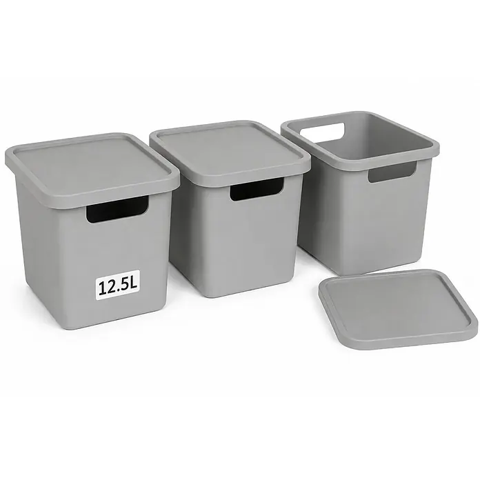 3er-Set 12,5 Liter in Grau mit Deckel – Stapelboxen, Lagerboxen online kaufen bei BAUHAUS