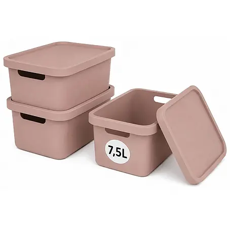 Plastard  Aufbewahrungsbox-Set 3er-Set 7,5 Liter in Pink mit Deckel – Stapelboxen, Lagerboxen