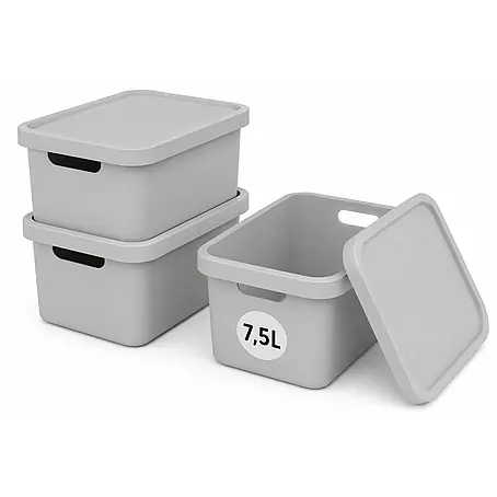Plastard  Aufbewahrungsbox-Set 3er-Set 7,5 Liter in Grau mit Deckel – Stapelboxen, Lagerboxen