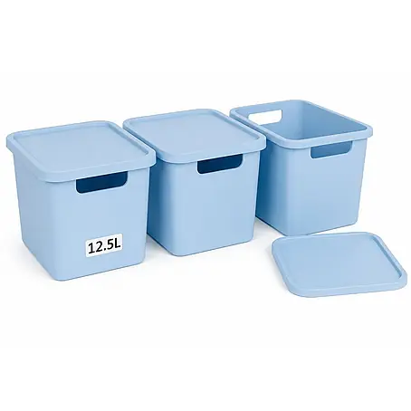 Plastard  Aufbewahrungsbox-Set 3er-Set 12,5 Liter in Blau mit Deckel – Stapelboxen, Lagerboxen