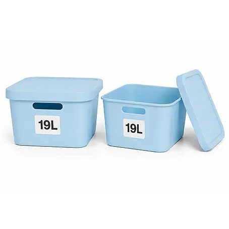 Plastard  Aufbewahrungsbox-Set 2er-Set 19 Liter in Blau mit Deckel – Stapelboxen, Lagerboxen