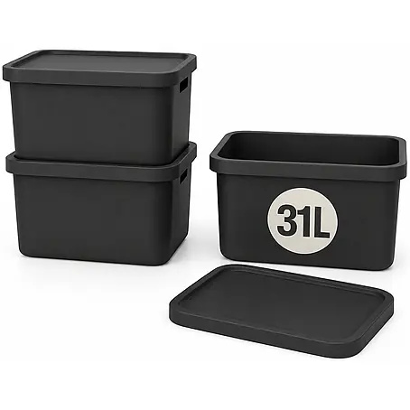 Plastard  Aufbewahrungsbox-Set 3er-Set 31 Liter in Anthrazit mit Deckel – Stapelboxen, Lagerboxen