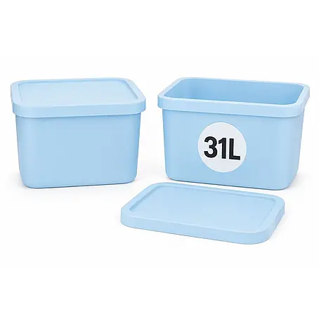 Plastard  Aufbewahrungsbox-Set 2er-Set 31 Liter in Blau mit Deckel – Stapelboxen, Lagerboxen