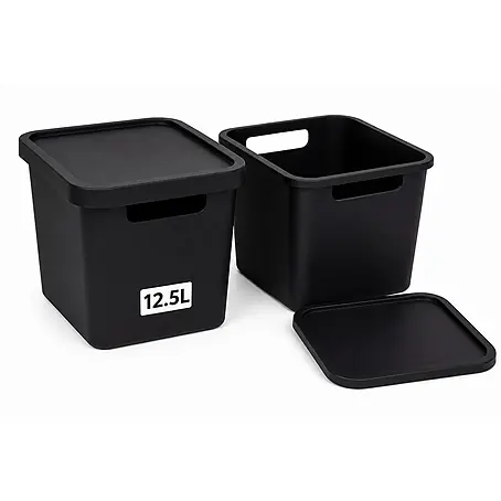 Plastard  Aufbewahrungsbox-Set 2er-Set 12,5 Liter in Schwarz mit Deckel – Stapelboxen, Lagerboxen