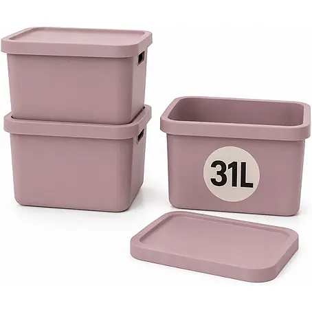 Plastard  Aufbewahrungsbox-Set 3er-Set 31 Liter in Pink mit Deckel – Stapelboxen, Lagerboxen