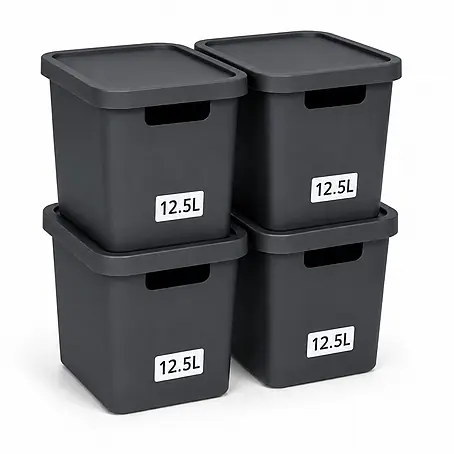 Plastard  Aufbewahrungsbox-Set 4er-Set 12,5 Liter in Anthrazit mit Deckel – Stapelboxen, Lagerboxen
