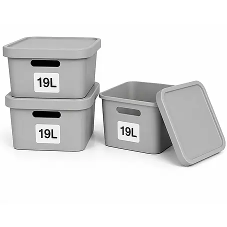Plastard  Aufbewahrungsbox-Set 3er-Set 19 Liter in Grau mit Deckel – Stapelboxen, Lagerboxen
