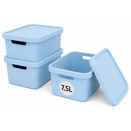 Plastard  Aufbewahrungsbox-Set 3er-Set 7,5 Liter in Blau mit Deckel – Stapelboxen, Lagerboxen