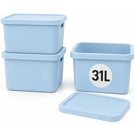 Plastard  Aufbewahrungsbox-Set 3er-Set 31 Liter in Blau mit Deckel – Stapelboxen, Lagerboxen