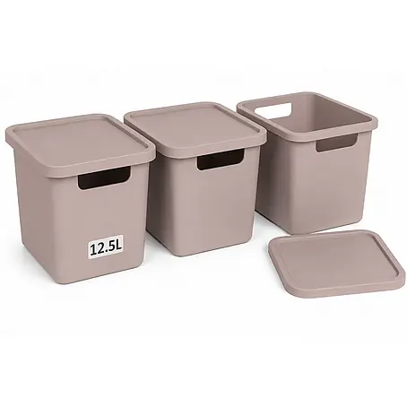 Plastard  Aufbewahrungsbox-Set 3er-Set 12,5 Liter in Pink mit Deckel – Stapelboxen, Lagerboxen