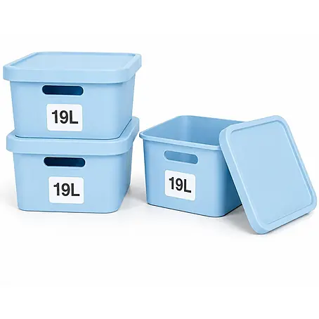 Plastard  Aufbewahrungsbox-Set 3er-Set 19 Liter in Blau mit Deckel – Stapelboxen, Lagerboxen