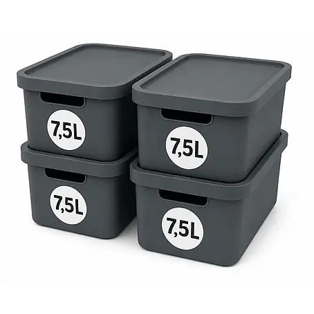 Plastard  Aufbewahrungsbox-Set 4er-Set 7,5 Liter in Anthrazit mit Deckel – Stapelboxen, Lagerboxen