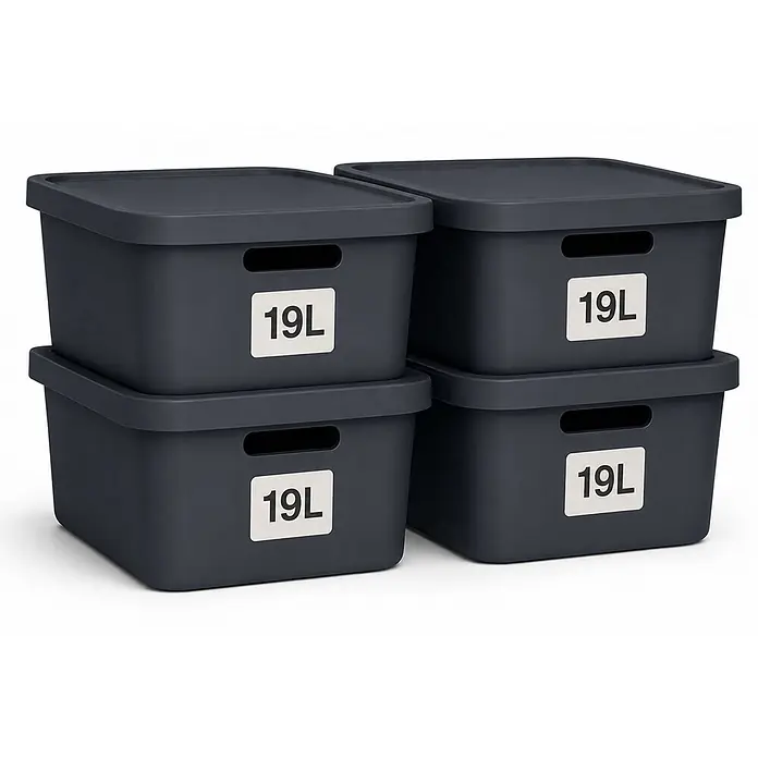 4er-Set 19 Liter in Anthrazit mit Deckel – Stapelboxen, Lagerboxen online kaufen bei BAUHAUS