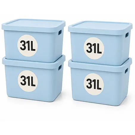 Plastard  Aufbewahrungsbox-Set 4er-Set 31 Liter in Blau mit Deckel – Stapelboxen, Lagerboxen