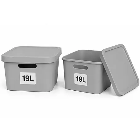 Plastard  Aufbewahrungsbox-Set 2er-Set 19 Liter in Grau mit Deckel – Stapelboxen, Lagerboxen