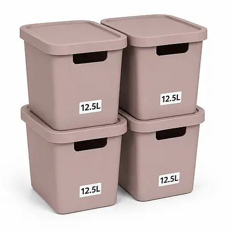 Plastard  Aufbewahrungsbox-Set 4er-Set 12,5 Liter in Pink mit Deckel – Stapelboxen, Lagerboxen