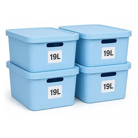 Plastard  Aufbewahrungsbox-Set 4er-Set 19 Liter in Blau mit Deckel – Stapelboxen, Lagerboxen