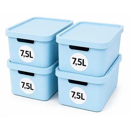 Plastard  Aufbewahrungsbox-Set 4er-Set 7,5 Liter in Blau mit Deckel – Stapelboxen, Lagerboxen