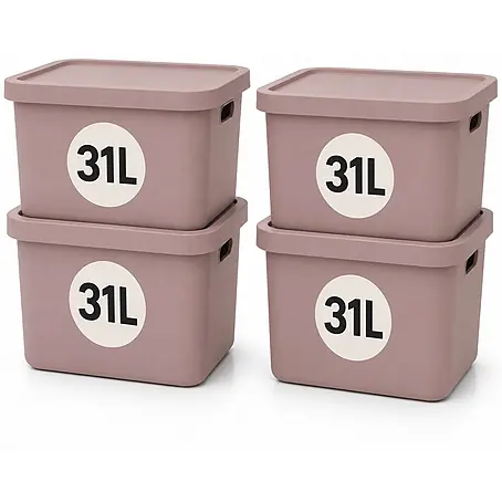 Plastard  Aufbewahrungsbox-Set 4er-Set 31 Liter in Pink mit Deckel – Stapelboxen, Lagerboxen