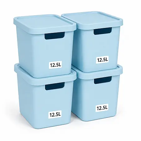 Plastard  Aufbewahrungsbox-Set 4er-Set 12,5 Liter in Blau mit Deckel – Stapelboxen, Lagerboxen