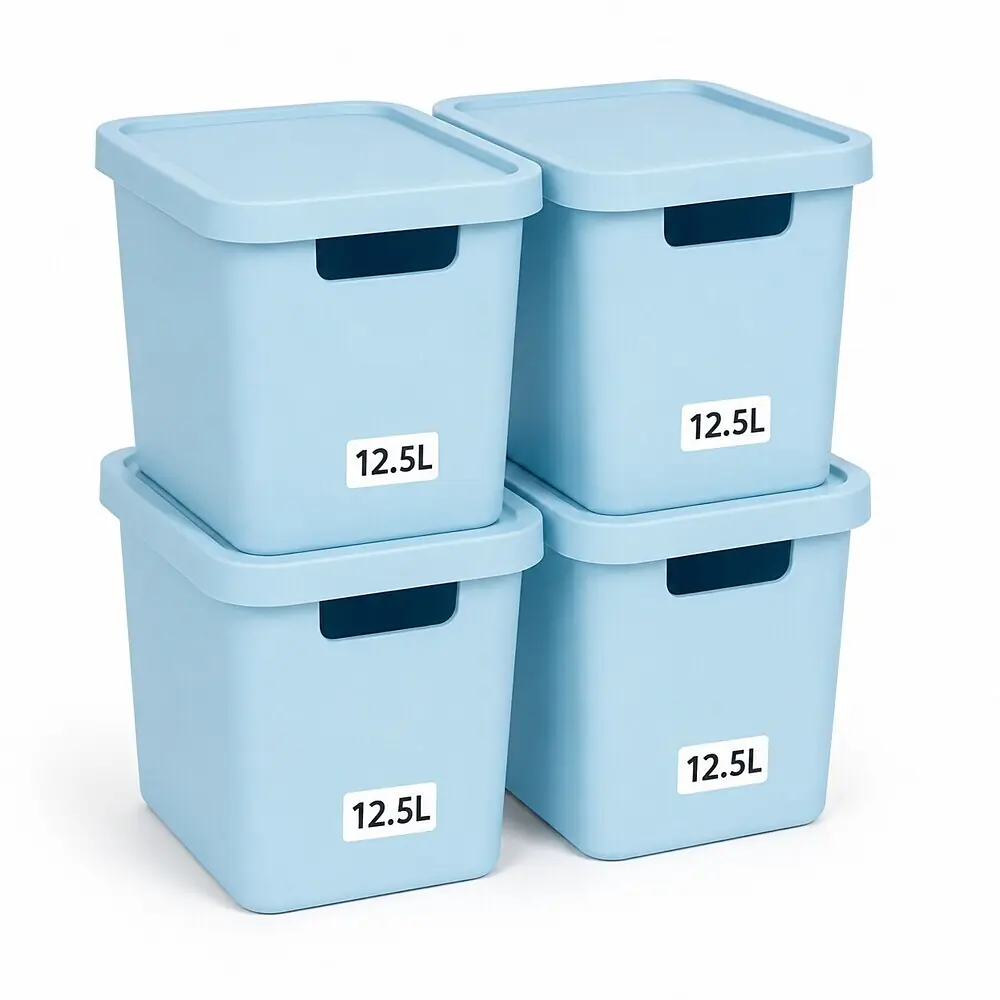 4er-Set 12,5 Liter in Blau mit Deckel – Stapelboxen, Lagerboxen online kaufen bei BAUHAUS