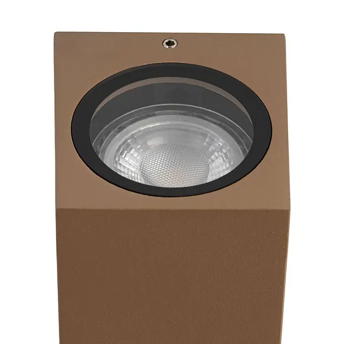 Lucande Wandleuchte aussen in braun, up down Aussenlampe Wand -  - Quadratische bronzefarbene Außenleuchte mit runder Lichtquelle und oberer Schraube.