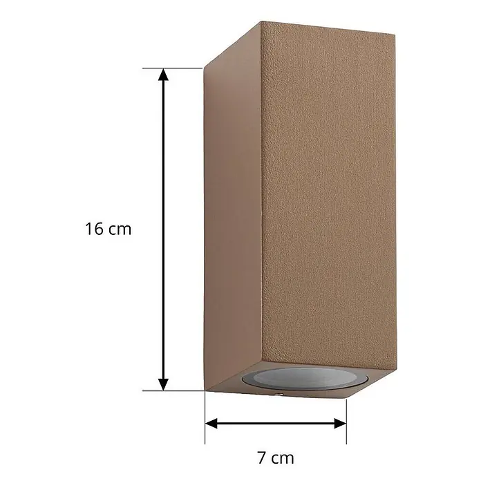 Lucande Wandleuchte aussen in braun, up down Aussenlampe Wand -  - Strukturierte taupefarbene rechteckige Wandleuchte, 16 cm hoch und 7 cm breit.
