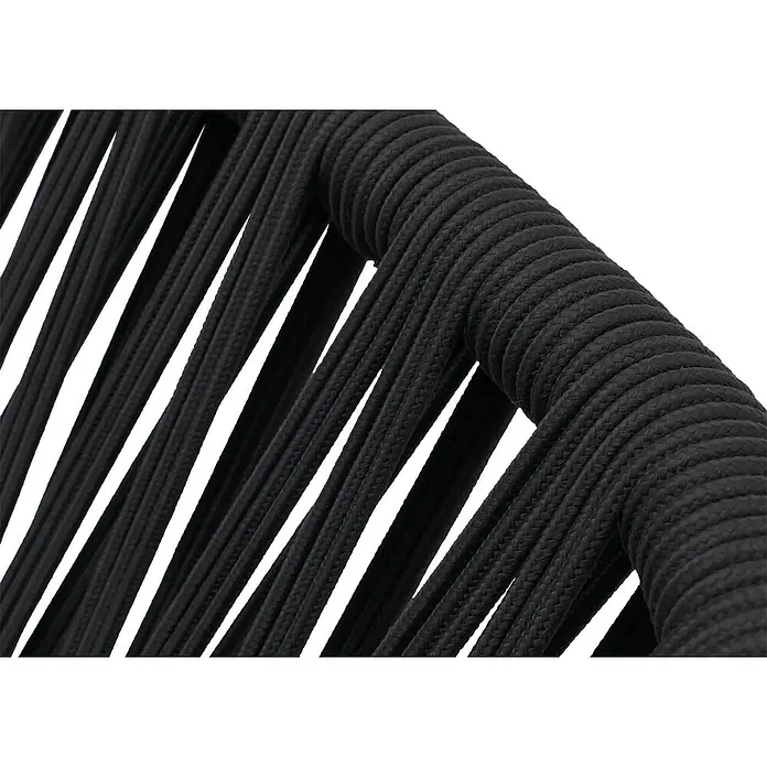 Aluminium-Gartenstuhl | Loungestuhl Sessel Outdoor | Seilgeflecht Rope Stoff/Textil - 180g/m2 - Schwarze geflochtene Seile als Teil eines Stuhls oder Möbels.