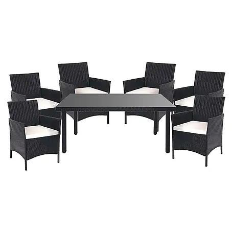 Poly-Rattan-Garnitur | Gartenmöbel Balkon-Set Sitzgarnitur | Anthrazit | Kissen Creme