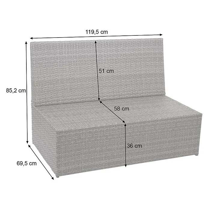 Mendler Loungemöbel-Set HWC-G16 - 3 -tlg., Polyrattan, Schwarz, Kissen hellgrau, Schwarz - Hellgraue Outdoor-Sitzbank aus Rattan-Geflecht mit Maßen.