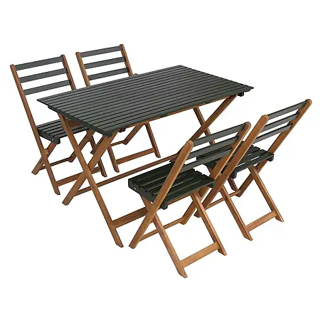 Garnitur Sitzgruppe | Gartenmöbel-Set Essgruppe 4x Stuhl Tisch | Akazie Holz klappbar | Natur-Grün