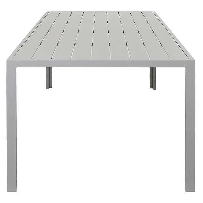 Gartengarnitur | Tisch+6xStuhl | wetterfest Alu 180x80cm | Seilgeflecht Rope | Grau | Kissen Taupe -  - Hellgrauer rechteckiger Gartentisch mit Lattenrostplatte und stabilem Metallgestell.