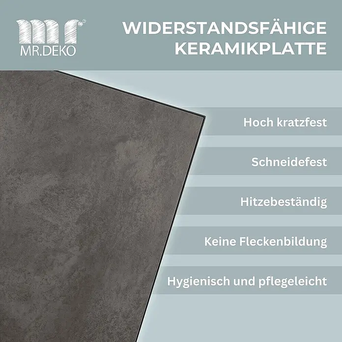 Gartenmöbelset Diningsessel Cadiz mit Tisch Almeria 200 x 90 cm -  - Dunkelgraue, texturierte Keramikplatte, hoch kratz-, schnitt- und hitzebeständig.
