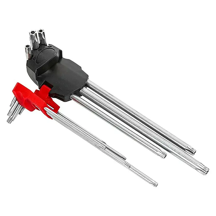 Wisent Torx-Schlüsselsatz - 9 -tlg., Größe: TR 10 - TR 50 - Ein Set mit Torx-Schlüsseln unterschiedlicher Größen, mit rotem T-Griff und schwarzem Halter für eine einfache Organisation und Verwendung.