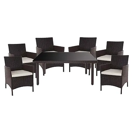 Poly-Rattan-Garnitur | Gartenmöbel Balkon-Set Sitzgarnitur | Braun | Kissen Creme