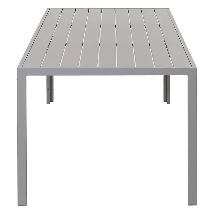 Gartengarnitur | Tisch+4xStuhl | wetterfest Alu 140x80cm | Seilgeflecht Rope | Grau | Kissen Taupe -  - Grauer Aluminium-Lamellen-Esstisch für den Außenbereich.