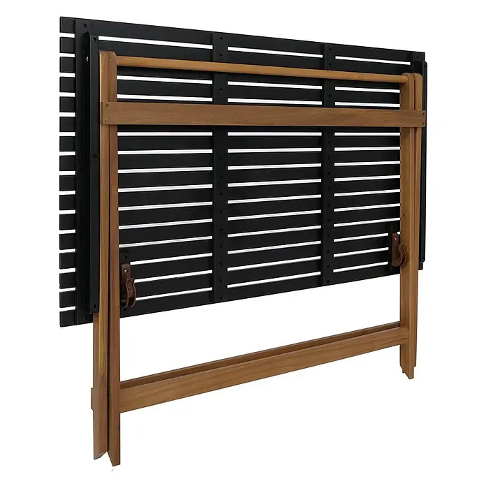 Garnitur Sitzgruppe | Gartenmöbel-Set Essgruppe 4x Stuhl Tisch | Akazie Holz klappbar | Natur-Schwarz -  - Geklappter schwarzer Latten-Outdoor-Tisch mit Naturholzrahmen, optimiert für kompakte Lagerung.