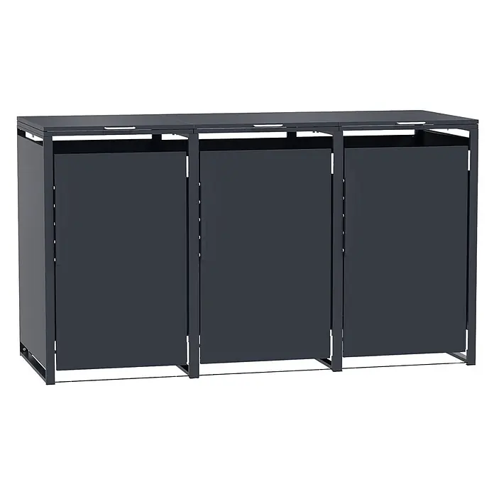 HAFERKAMP Mülltonnenbox 3er KUBUS HxBxT 116x199x80 cm für 3x 240-Liter-Tonnen Verzinkter Stahl Anthrazit -  - Dunkelgrauer Metall-Mülltonnenunterstand mit drei Fächern und Klappdeckeln.