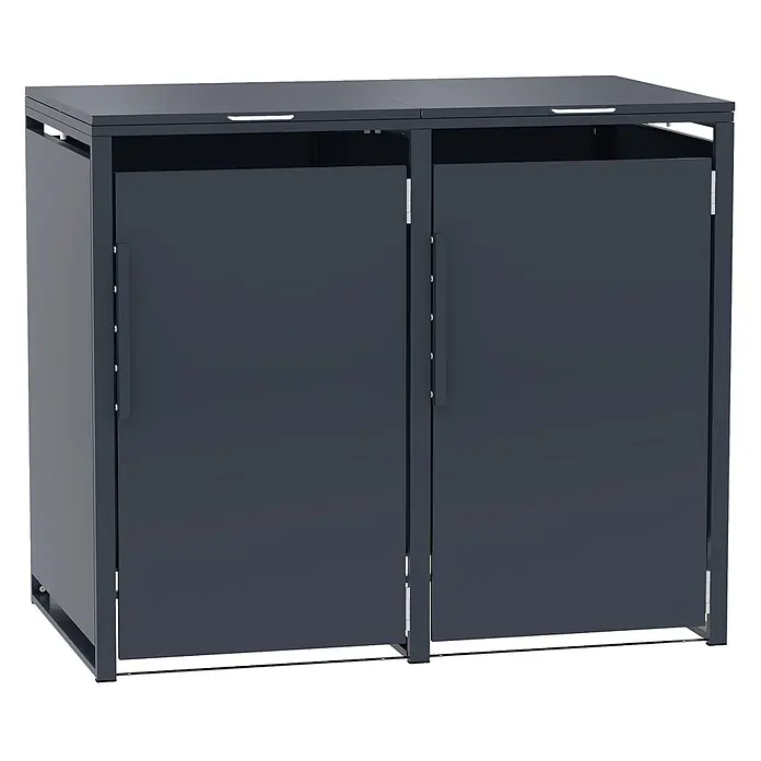 HAFERKAMP Mülltonnenbox 2er KUBUS HxBxT 116x134x80 cm für 2x 240-Liter-Tonnen Verzinkter Stahl Anthrazit -  - Dunkelgrauer Mülleimer-Schrank mit zwei Fächern und aufklappbaren Deckeln für den Außenbereich.