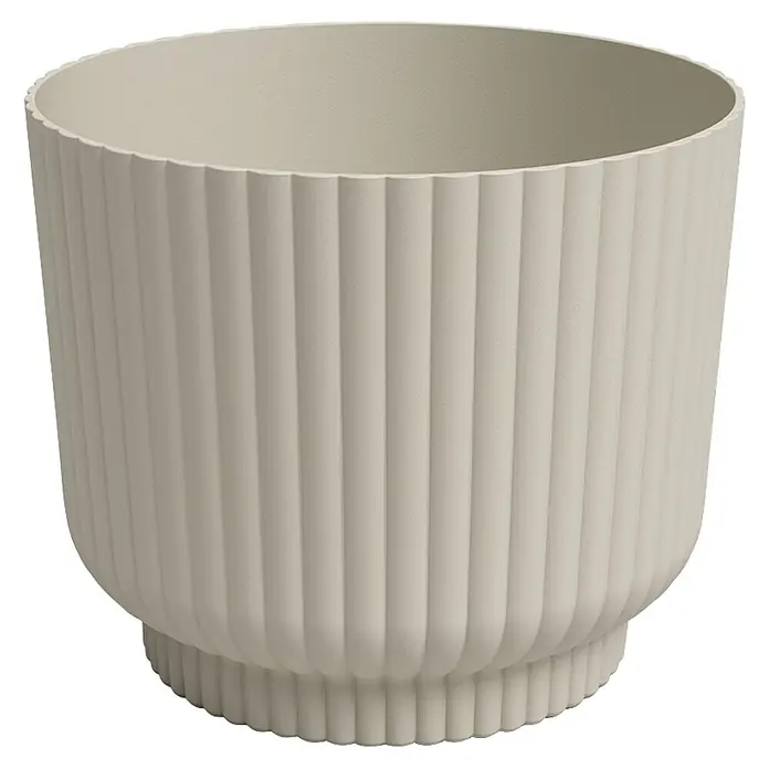 Artevasi Übertopf rund Miami Wavy - Außenmaß (Ø x H): 20 x 17 cm, Kunststoff, Creme, Matt - Matter hellgrauer geriffelter Übertopf.