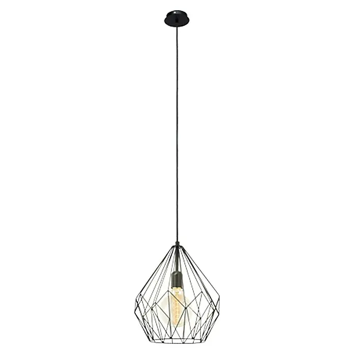 Eglo Pendelleuchte rund Carlton - Höhe: 110 cm, Schwarz - Moderne Pendelleuchte mit schwarzem Drahtgestell und Glühbirne, ideal für stilvolle Beleuchtung im Wohnraum.