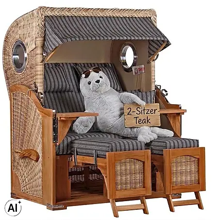 Strandkorb Düne Bullauge Teak PE Shell Dessin 500