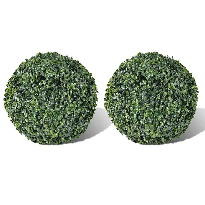 VidaXL Kunstpflanze - Höhe: 27 cm, Blütenfarbe: Grün, Kunststoff - Zwei grüne künstliche Buchsbaumkugeln, ideal für die Dekoration im Innen- oder Außenbereich.